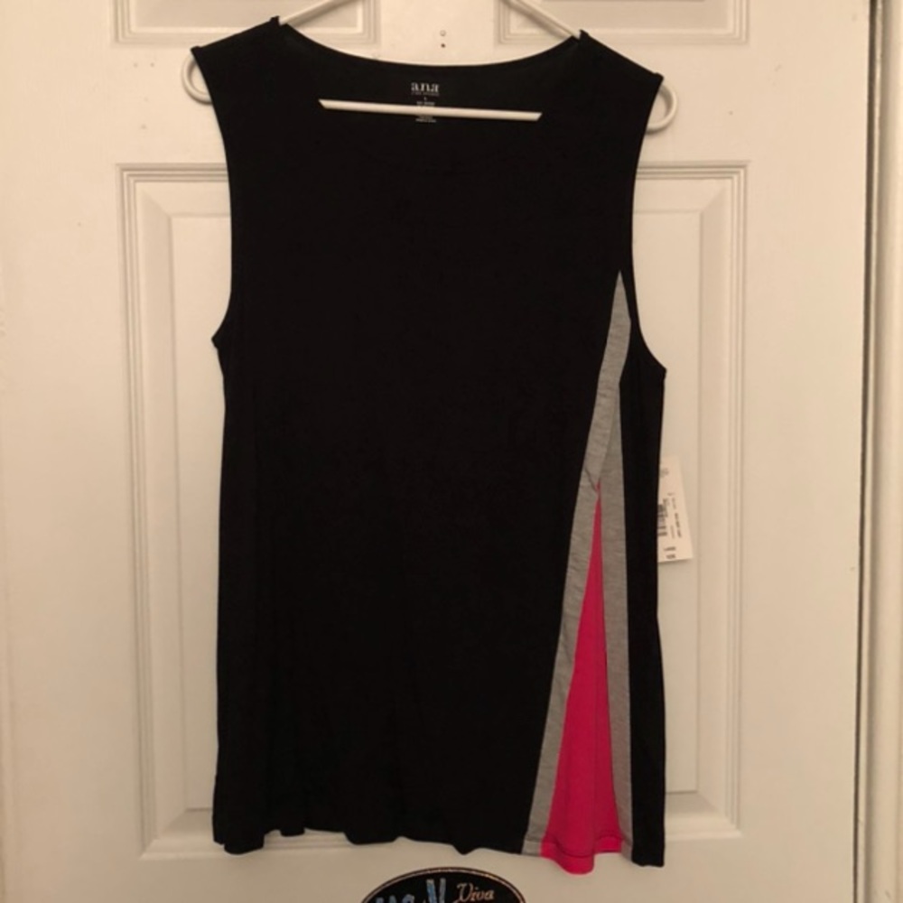 Ana JCPenney Tank Top Womens Black and Magenta Color Block Scoop Neck Shirt